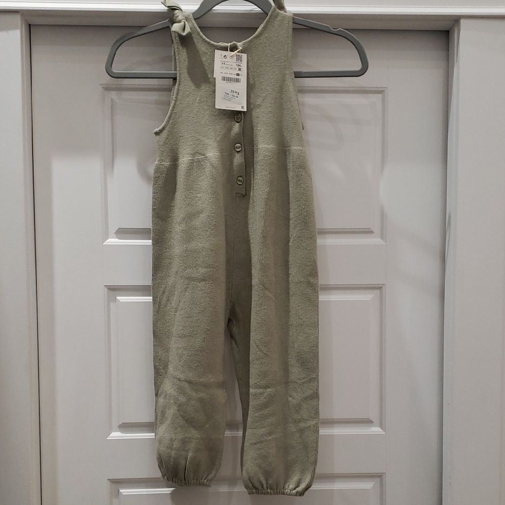 NWT Zara Olive Sleeveless Jumpsuit with Bow Detail